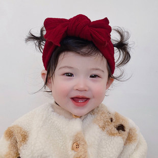 婴儿发带新西兰羊绒提花蝴蝶结百天周岁生日女宝宝儿童头饰秋冬季