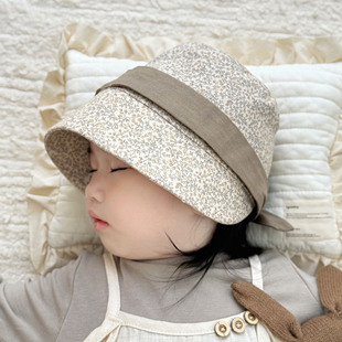 婴儿遮阳帽秋冬小碎花大帽檐防晒保暖韩版 小月龄男女宝宝儿童盆帽