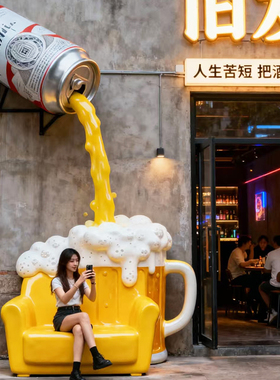 玻璃钢发光啤酒杯门头雕塑定制