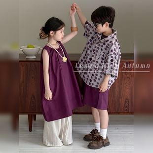 男女童夏套装2026新款兄妹海边度假衬衫上衣夏季姐弟装儿童吊带裙