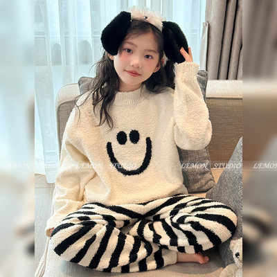 睡衣女童法兰绒套装珊瑚绒家居服