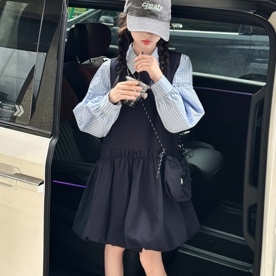 女童秋季连衣裙衬衫套装裙两件套