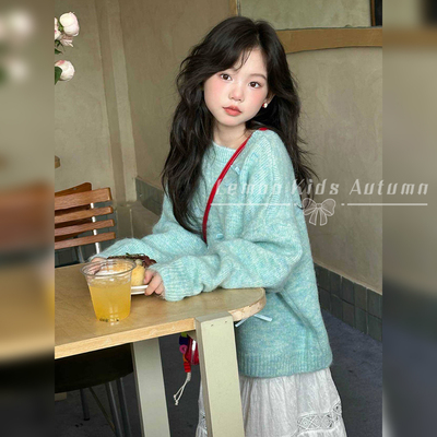 女童装毛衣蝴蝶结针织衫卫衣外套