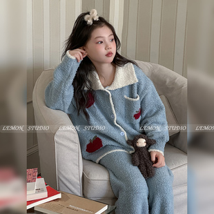 家居服女孩冬装 网红爆款 女童加厚珊瑚绒套装 儿童睡衣2025秋冬新款