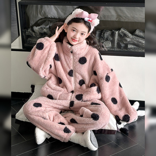 女孩冬季 女童睡衣2025新款 珊瑚绒套装 加厚儿童装 法兰绒家居服 冬季