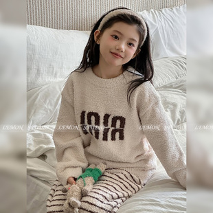 珊瑚绒法兰绒加厚套装 女童睡衣2025秋冬新款 小女孩家居服儿童冬装