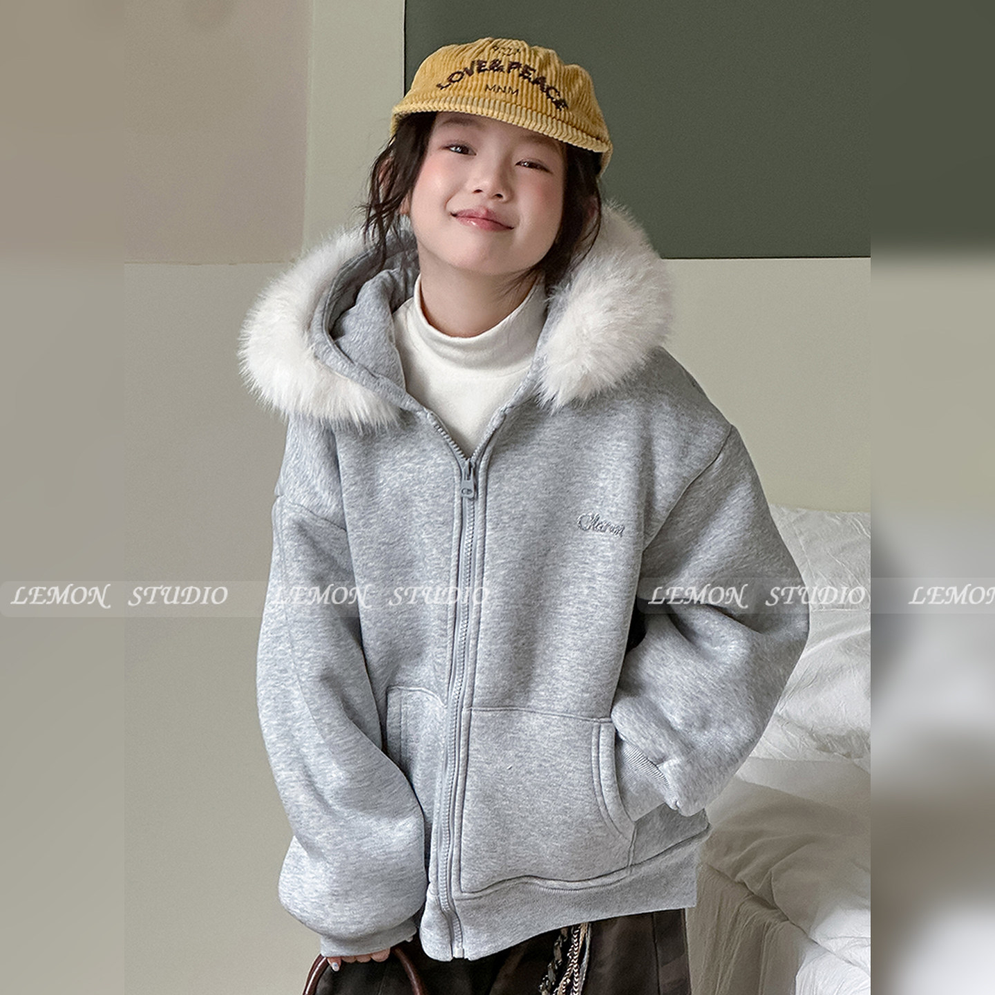 女童外套毛领棉袄保暖棉服上衣