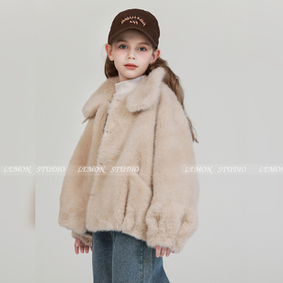 加厚毛毛衣 女孩皮毛一体羊羔绒上衣儿童冬装 女童外套冬季 2025新款