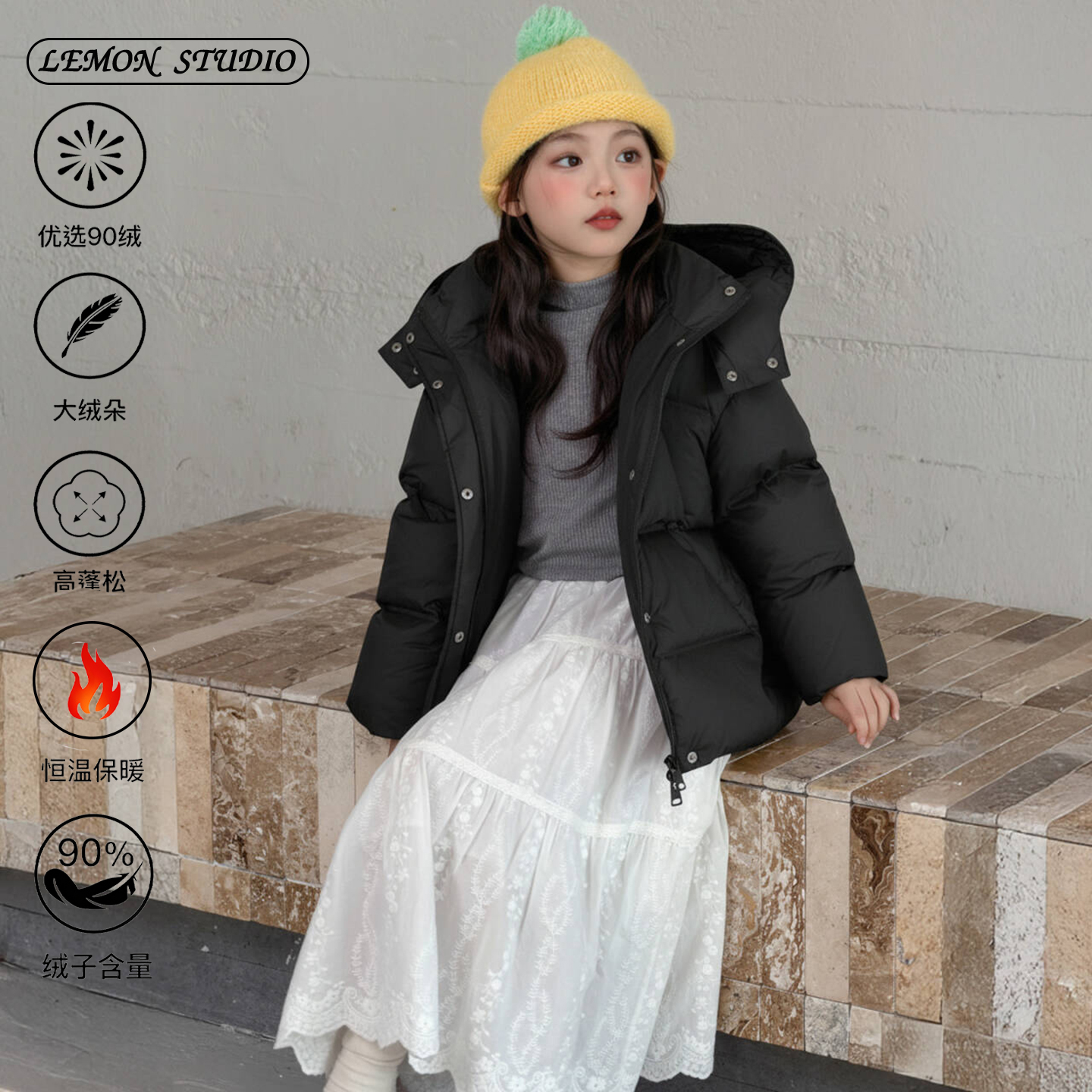 女童羽绒服加厚白鸭绒羽绒棉衣