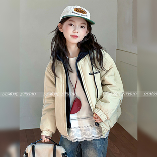 加厚棉服 女孩保暖夹棉上衣服儿童冬装 女童冬装 假两件外套2025新款