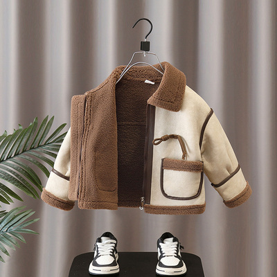 男童皮毛一体外套冬季保暖上衣