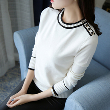 打底衫 新款 圆领毛衣修身 白色短款 针织衫 2019秋季 女套头长袖 冬装
