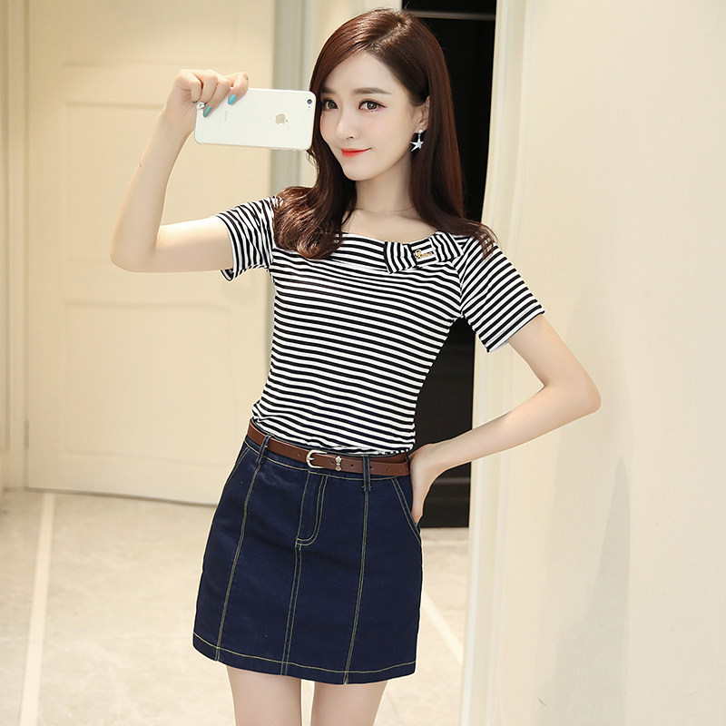 fashion suit summer new pattern Korean Edition Self cultivation stripe Short sleeved cowboy Dressy Shorts Two piece set Net Redin the Women's clothing/Boutique , Set/Student uniforms/Work uniforms , Fashion Set  category - from Buy2taobao.com to provide professional Taobao agent buy service