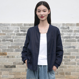 春季过渡外套女佛系衣服复古中国风禅意简约上衣亚麻料年轻款女装