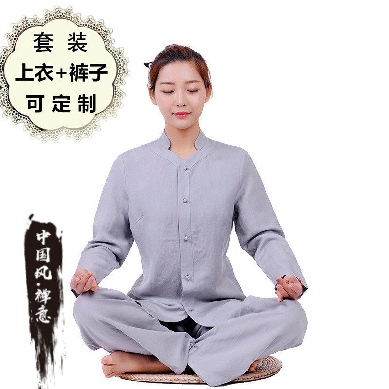 佛系女装高级居士禅服女套装春季棉麻料禅意中国风素衣出家道姑服