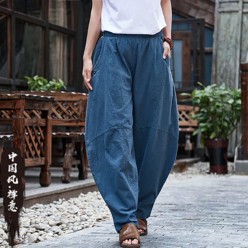 太极裤女春季复古禅意棉麻料直筒加长休闲裤婵服装年轻古风阔腿裤