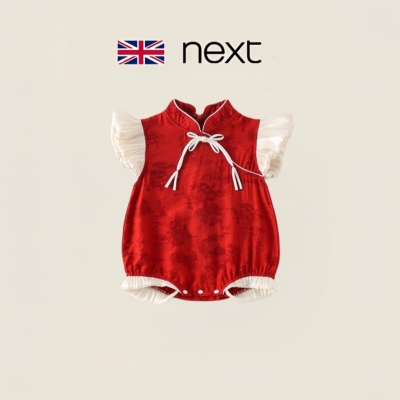 NEXT夏季薄款红中式婴儿连体衣
