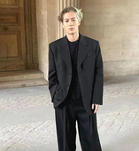 小西服外套 ins男女潮高级感宽松长袖 王嘉尔同款 黑色廓形垫肩西装