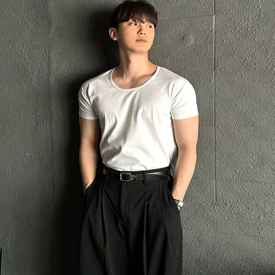 液氨冰氧棉t恤u型大领口宽松短袖