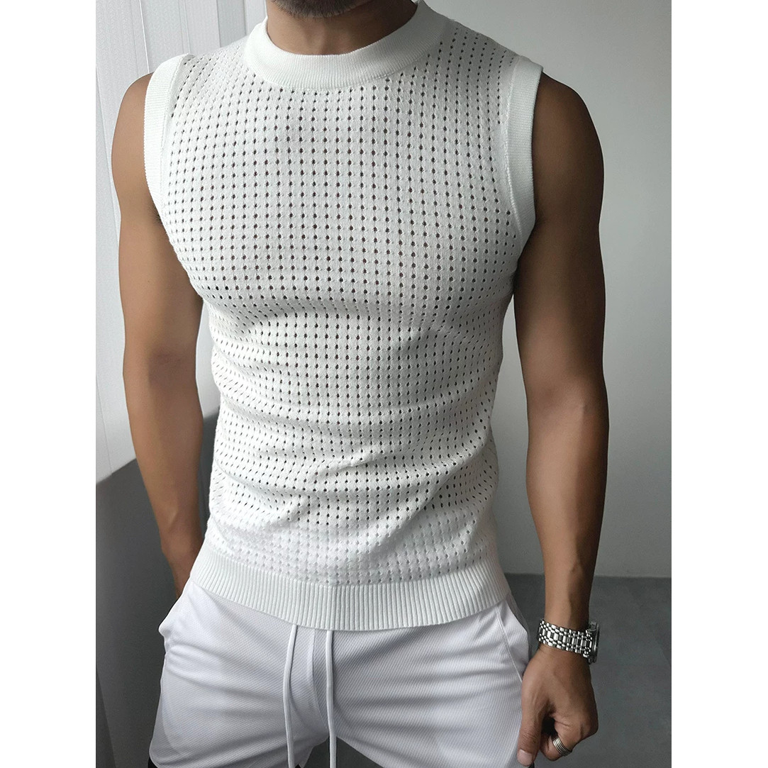 美式硬汉风镂空针织坎肩男网格渔网无袖罩衫卫衣版型透视背心马甲,男装,T恤,淘宝优惠券,粉丝福利购,淘宝优惠卷