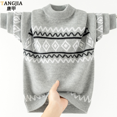 青少年男学生纯羊毛衫厚款圆领