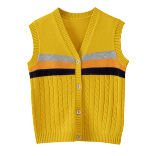 纯羊毛背心男学生秋冬坎肩开衫针织马甲V领青少年无袖毛衣马夹潮