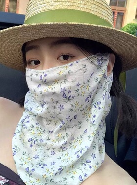 日本原单 夏季全脸防晒面罩女开车骑行防紫外线面纱口罩护颈脖套