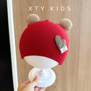 婴儿帽子秋冬薄款 新生儿纯棉胎帽初生护囟门周岁百天宝宝护耳帽潮