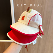 宝宝帽子春夏季 网眼透气可爱苹果大帽檐防晒婴儿遮阳渔夫帽潮 薄款