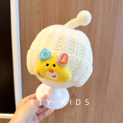 韩版宝宝帽子秋冬季加厚毛线针织