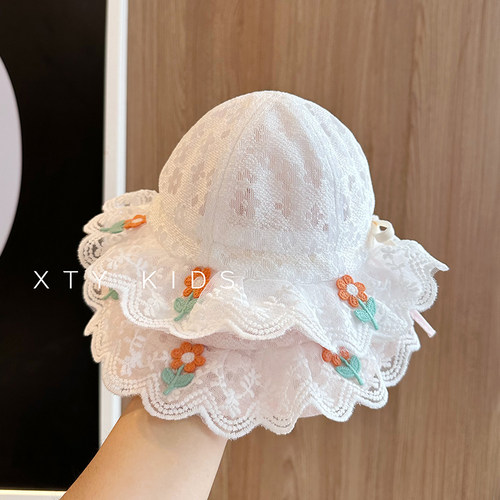 蕾丝渔夫帽花边小花婴儿帽子