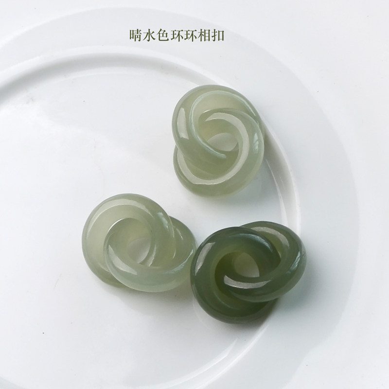 天然和田玉环环相扣玉吊坠手链晴水双环竹节挂件气质女款颈饰