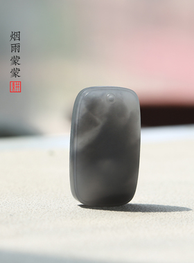 天然和田玉烟灰色平安无事牌吊坠 男女款青花玉坠玉佩玉石挂件