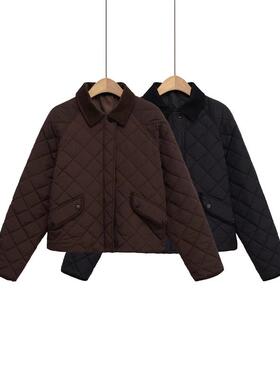 外贸2025autumn and winternew轻薄保暖翻领long sleeves菱形格le