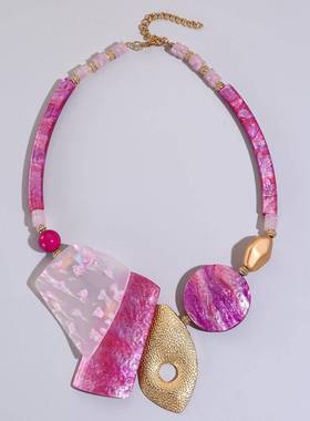 爆款流行毛衣链 fashion 几何ethnic style 异形撞色镶钻necklace