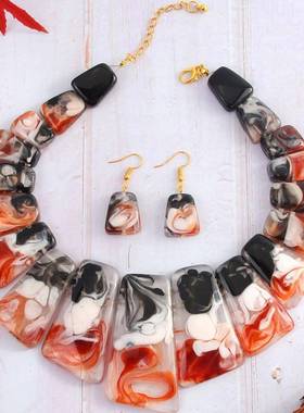 三件套retro fashion personality exaggeration 独特resin 绿松