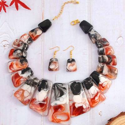 三件套retro fashion personality exaggeration 独特resin 绿松