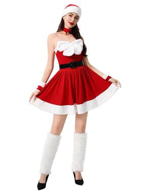 圣诞老人红色性感制服裹胸连衣裙圣诞装女圣诞节clothing 外贸