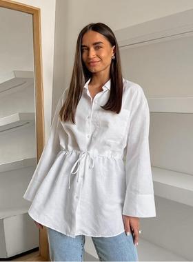 spring and summer fashion minimalist 设计感白色棉麻loose 翻