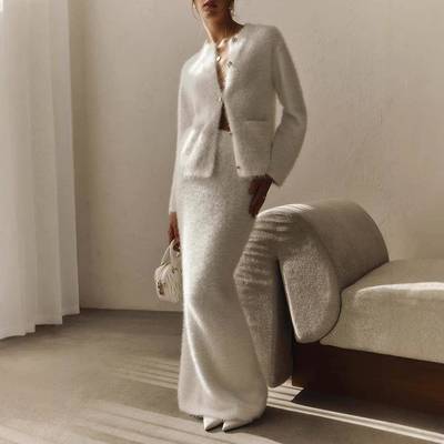 毛绒long sleeves 半身long skirt suit 2025autumn and winter n