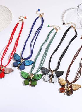 retro 风手工butterfly 醋酸necklace fashion minimalist 超长绒