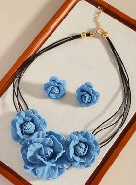 爆款蓝色retro 牛仔多层玫瑰花collar suit fashion 高级感flower