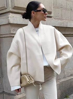 autumn and winternew毛呢coat呢子jacket2024loose拼接设计保暖w