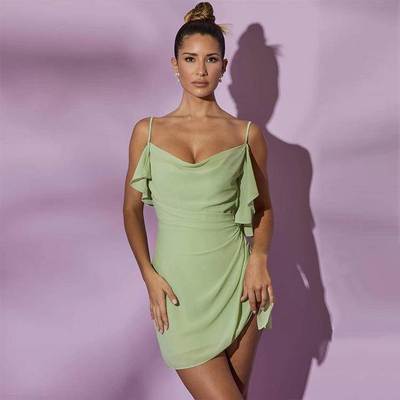 High end ruffled off shoulder camisole dress