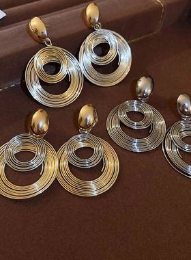 exaggeration metal 感大小多层圆圈银针耳环fashion personality