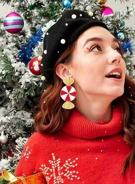 圣诞节镜面acrylic 板材几何球形exaggeration 糖果耳钩耳饰perso