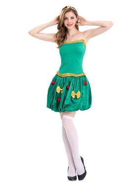 圣诞节女adult 性感抹胸公主lamp 笼裙圣诞树角色扮演绿色精灵sho