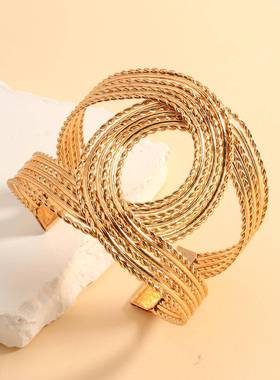 小众高级感几何圆圈brlet 麻花开口手饰exaggeration 交叉设计brl