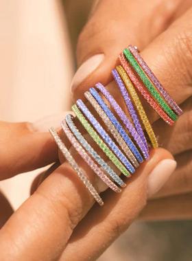 personality 七彩镶钻ring fully paved with diamonds layering