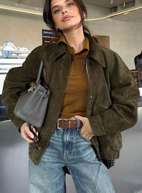 autumn and winternew复古翻领拉链looselong sleevescoat女设计